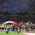 El Barcelona celebrando los títulos